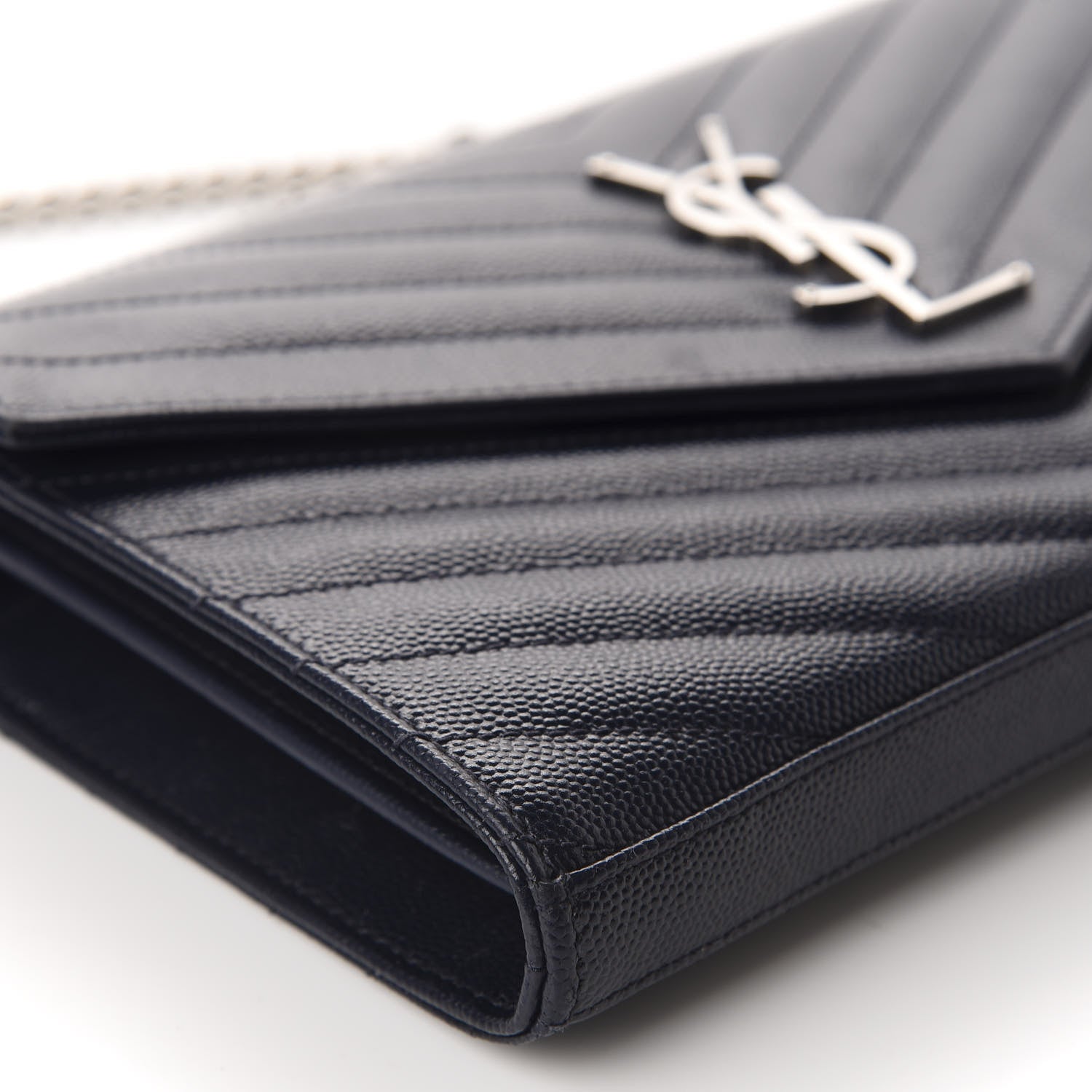 Saint Laurent Grain De Poudre Matelasse Chevron Monogram Chain Wallet Deep Marine 6 of 11