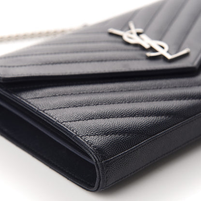 Saint Laurent Grain De Poudre Matelasse Chevron Monogram Chain Wallet Deep Marine 6 of 11