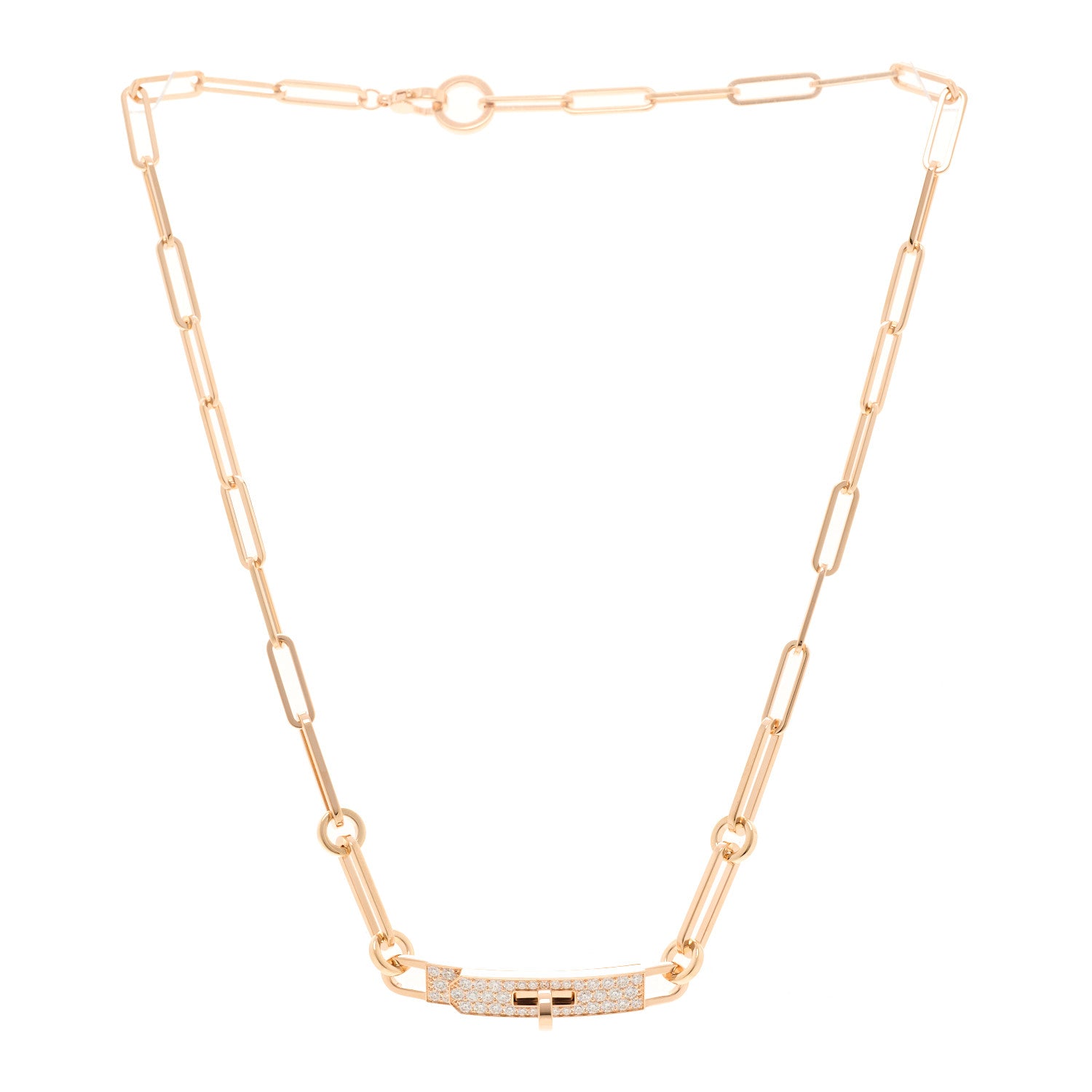 Hermes 18K Rose Gold Diamond Pave Kelly Chaine Choker Necklace 3 of 6