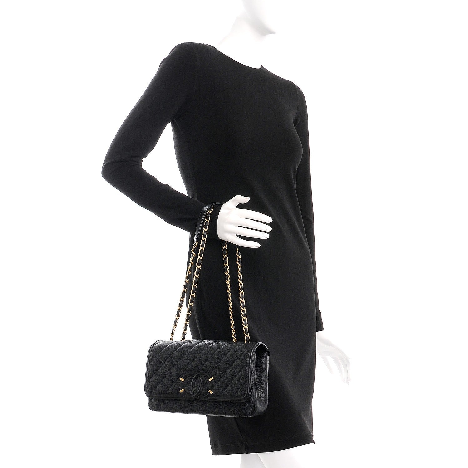 Chanel Caviar Quilted Medium CC Filigree Flap Black 3 of 9