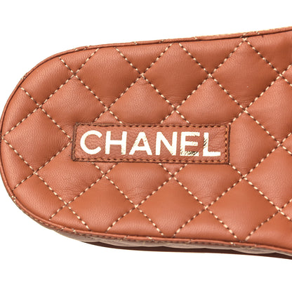 Chanel Lambskin Quilted CC Mules Sandals 39 Brown 7 of 8