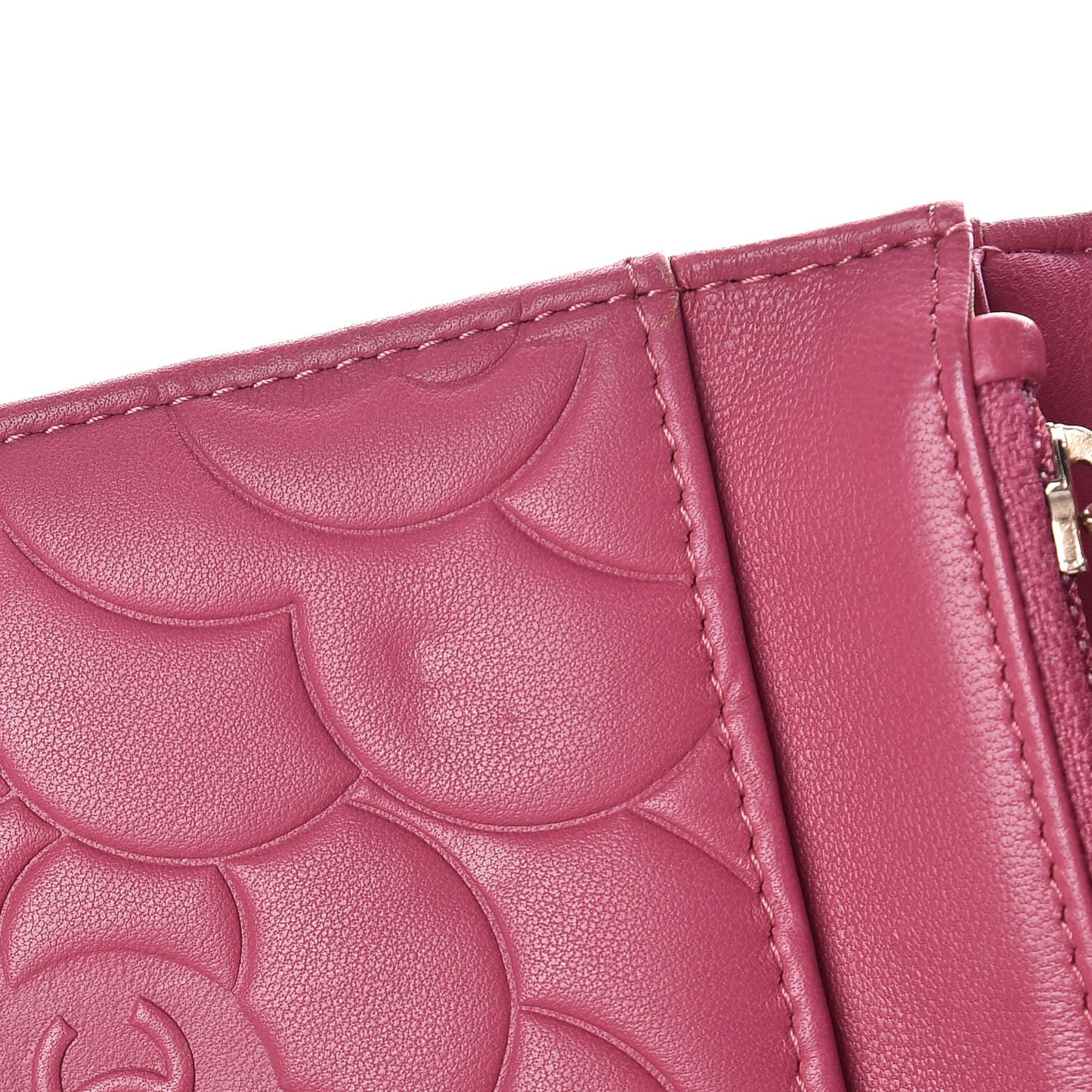 Lambskin Camellia Embossed Wallet On Chain WOC Pink