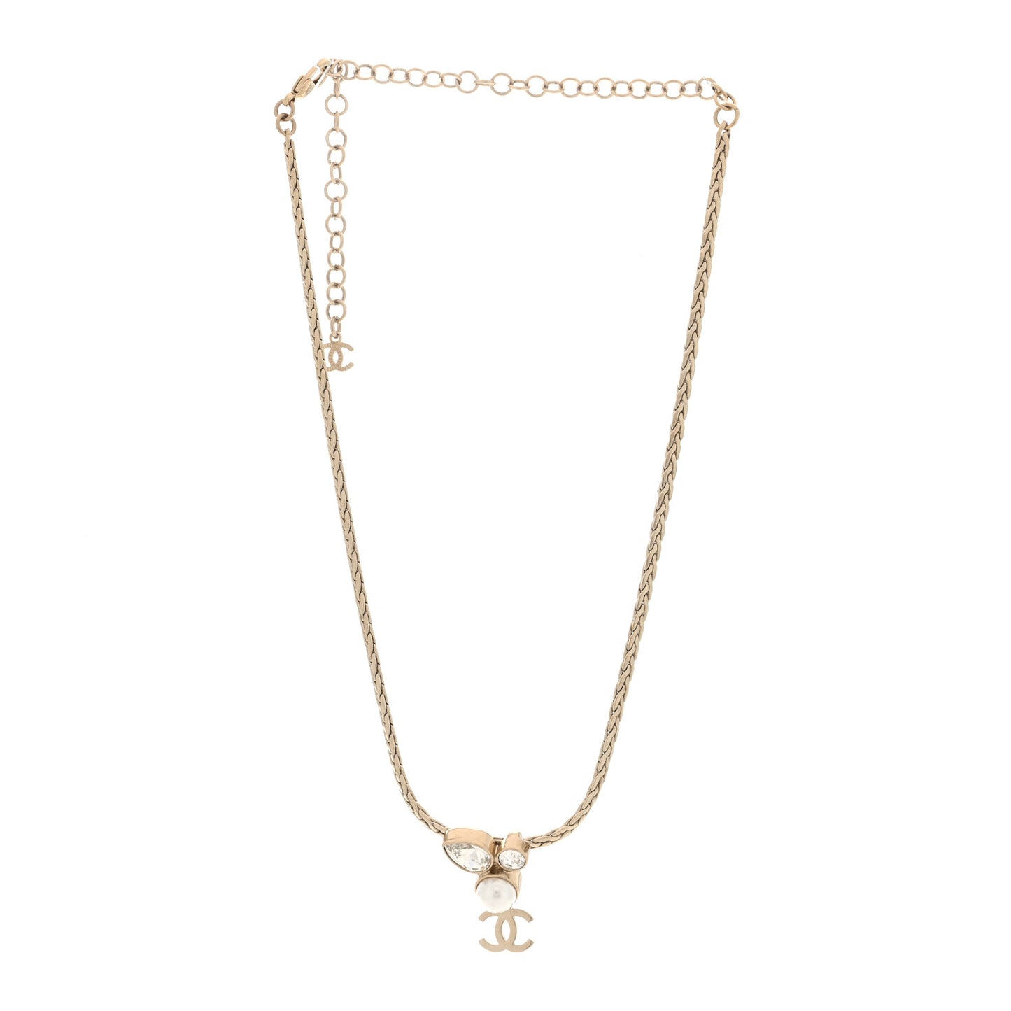 Pearl Crystal CC Teardrop Braided Necklace Gold