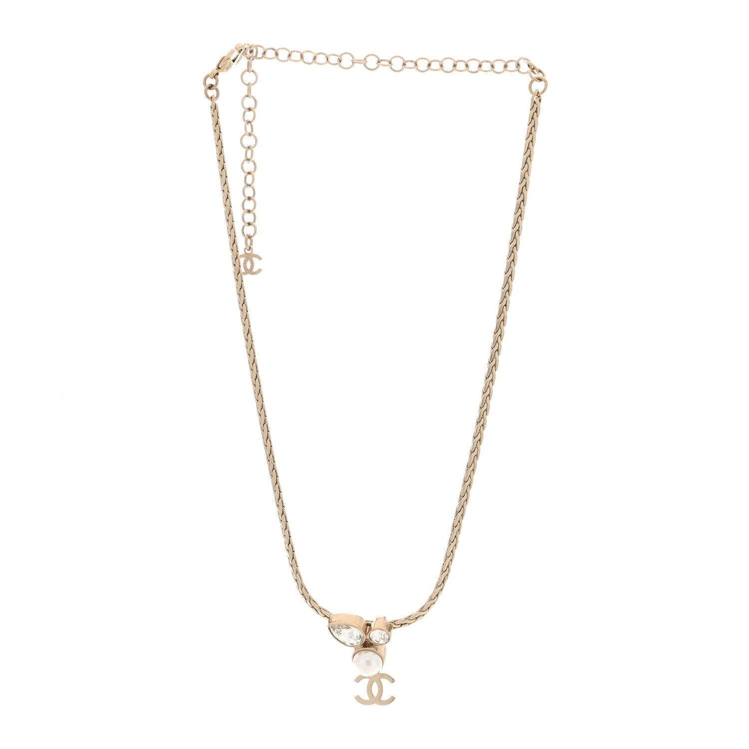 Chanel Pearl Crystal CC Teardrop Braided Necklace Gold 3 of 5