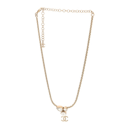 Chanel Pearl Crystal CC Teardrop Braided Necklace Gold 3 of 5