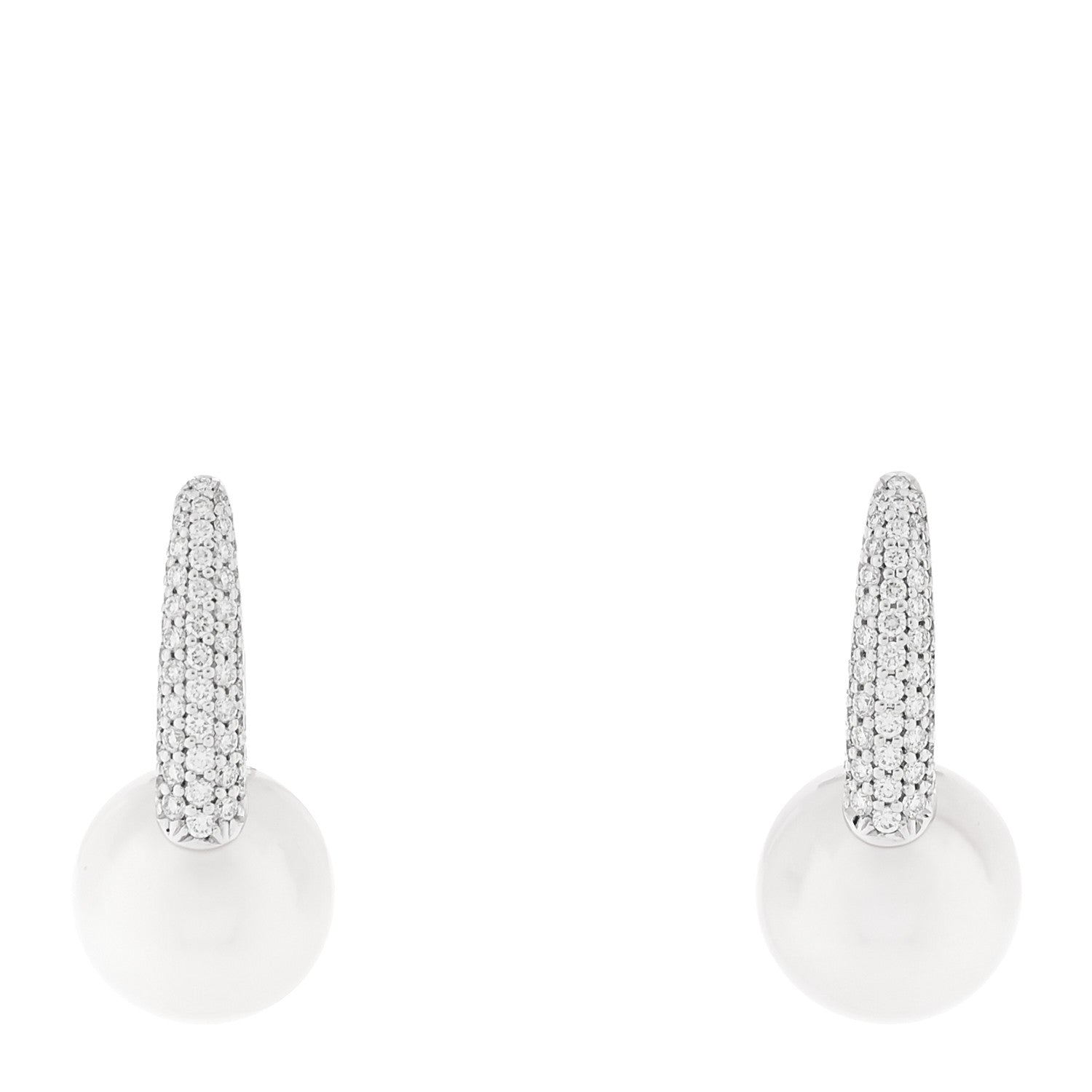 Mikimoto 18K White Gold Diamond Akoya Cultured Pearl 8mm Classic Elegance Huggie Earrings 1 of 4