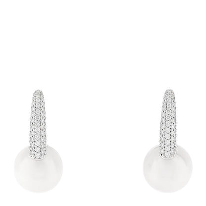 Mikimoto 18K White Gold Diamond Akoya Cultured Pearl 8mm Classic Elegance Huggie Earrings 1 of 4