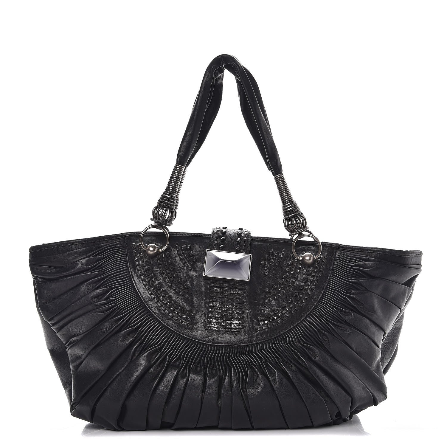 Christian Dior Lambskin Plisse Pleated Basket Tote Bag Black 1 of 14