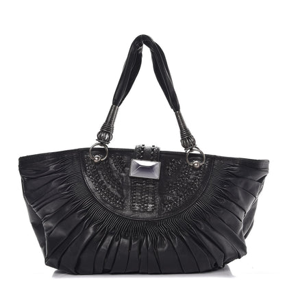 Christian Dior Lambskin Plisse Pleated Basket Tote Bag Black 1 of 14