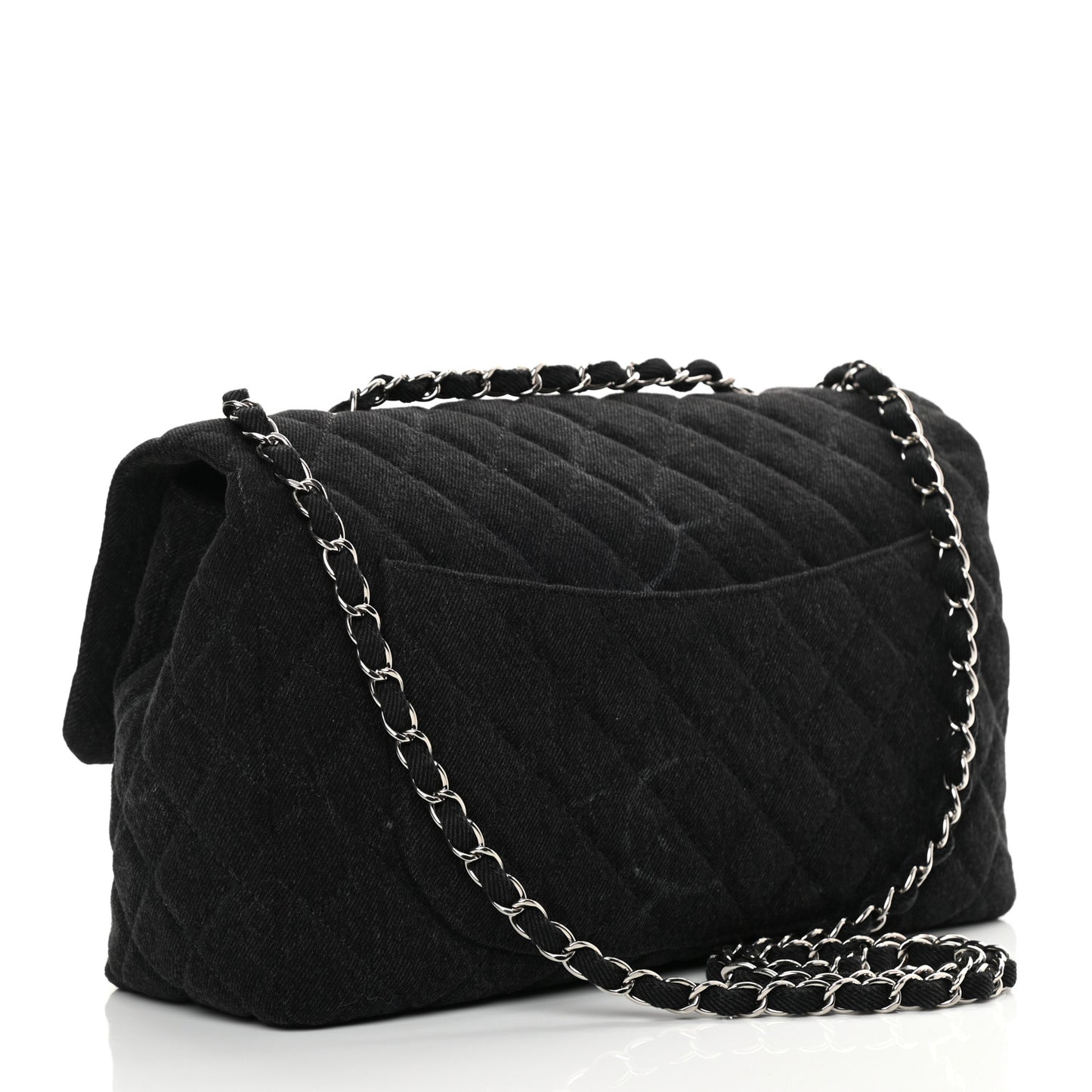 Denim Quilted CC Print Jumbo Single Flap Black