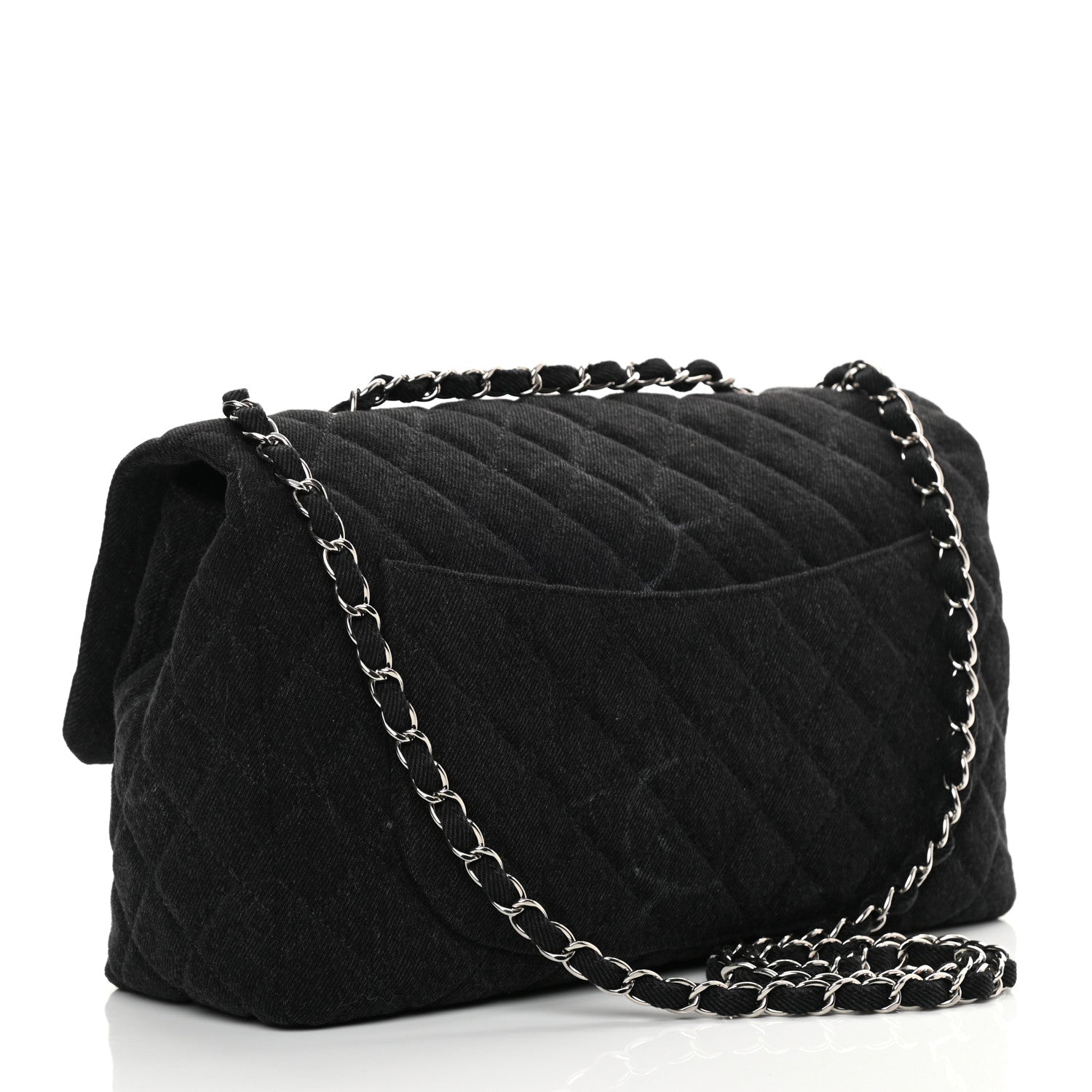 Chanel Denim Quilted CC Print Jumbo Single Flap Black 2 of 9