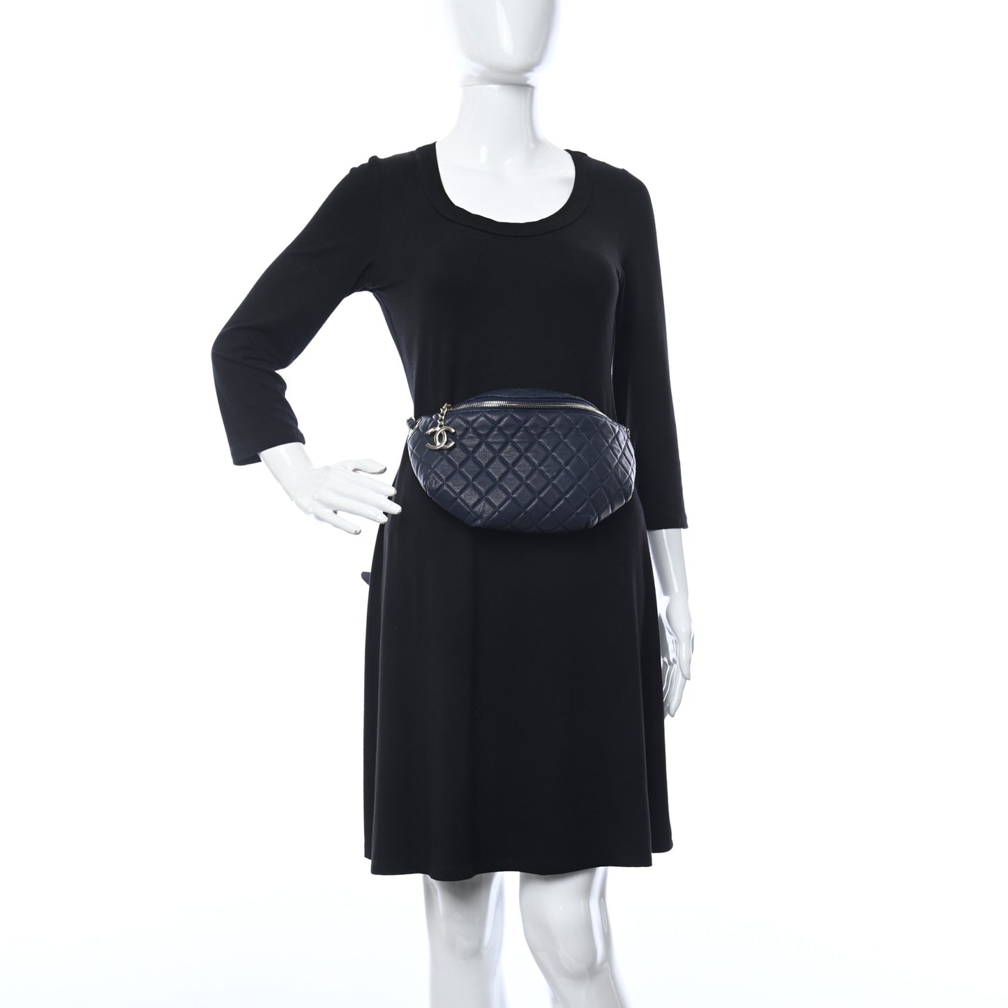 Calfskin Quilted Banane Waist Bag Fanny Pack Navy Blue