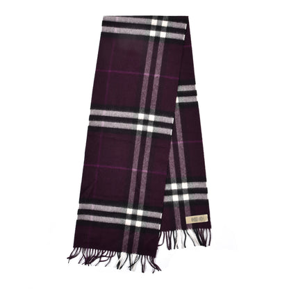 Burberry Cashmere Giant Check Icon Stripe Fringe Scarf Purple 2 of 5