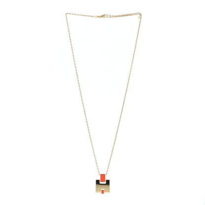 Hermes Gold Plated Lacquered Eileen Pendant Necklace Orange Fonce 5 of 12