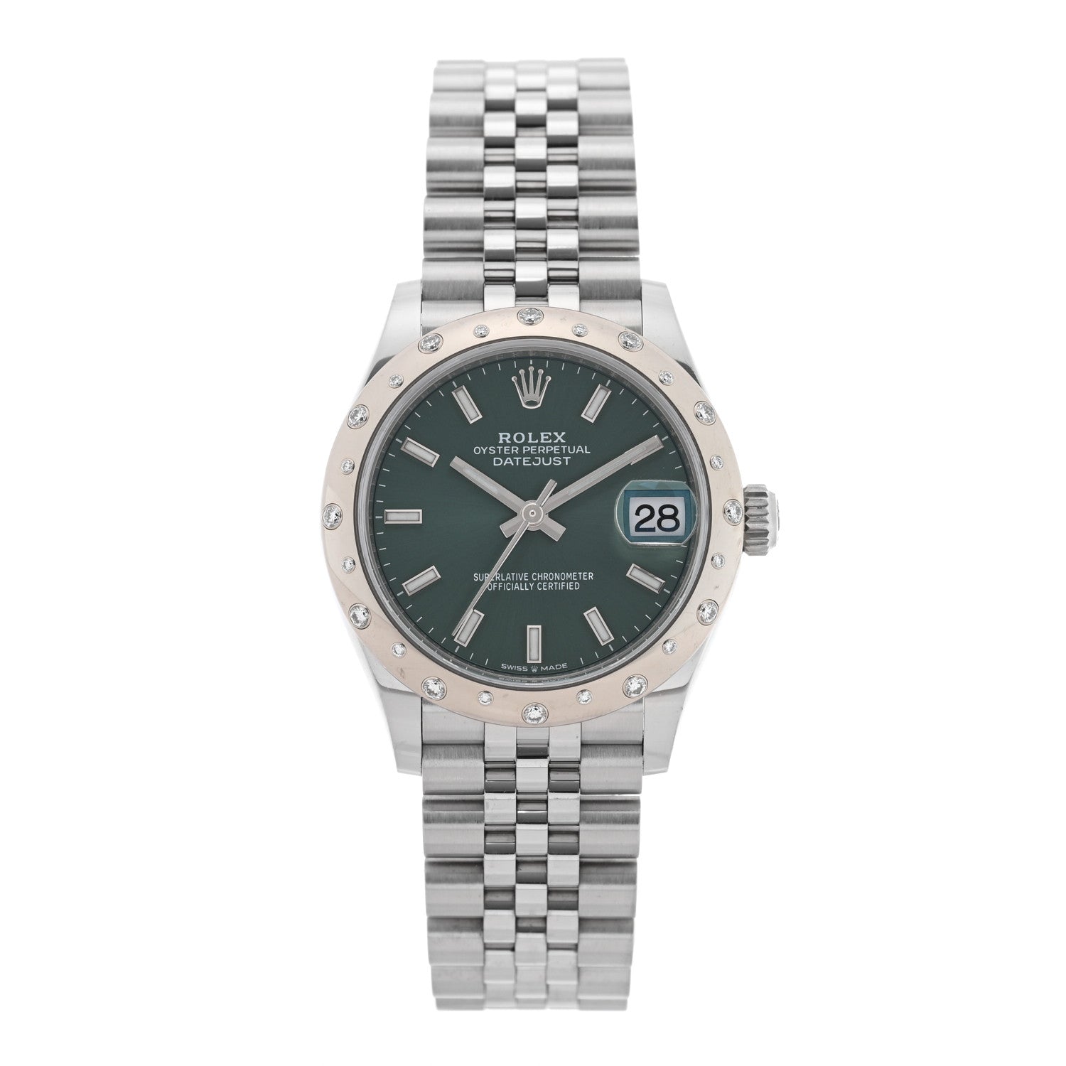 Rolex Stainless Steel 18K White Gold Diamond 31mm Oyster Perpetual Datejust Watch Mint Green 278344RBR 1 of 5
