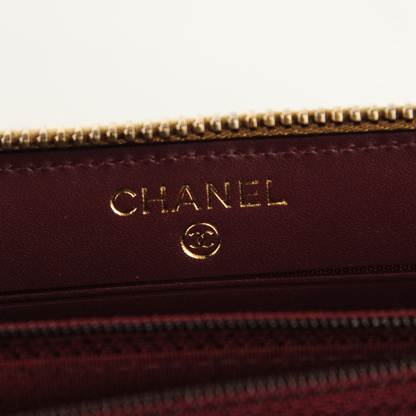 Metallic Calfskin Quilted Zip Around Wallet Gold