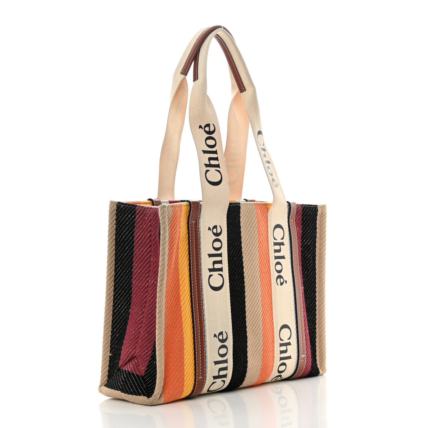 Chloe Cotton Calfskin Medium Woody Striped Tote Multicolor 3 of 13