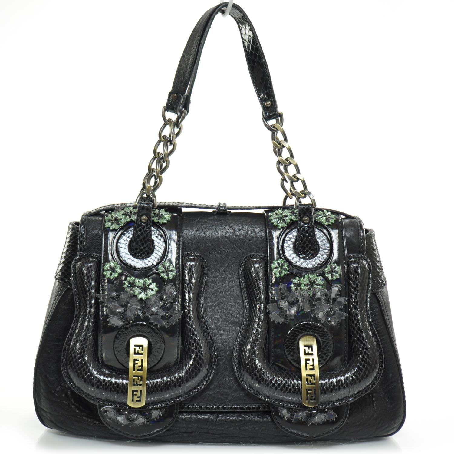 Fendi Nappa Python Floral B Bag Black 1 of 11