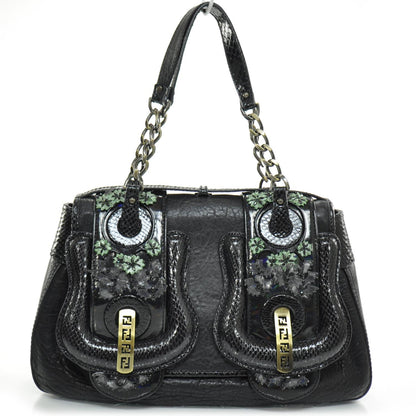 Fendi Nappa Python Floral B Bag Black 1 of 11