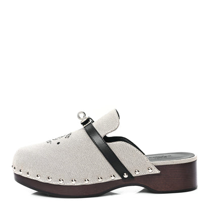 Hermes H Canvas Calfskin Carlotta Mules 37 Prunoir Black 1 of 9
