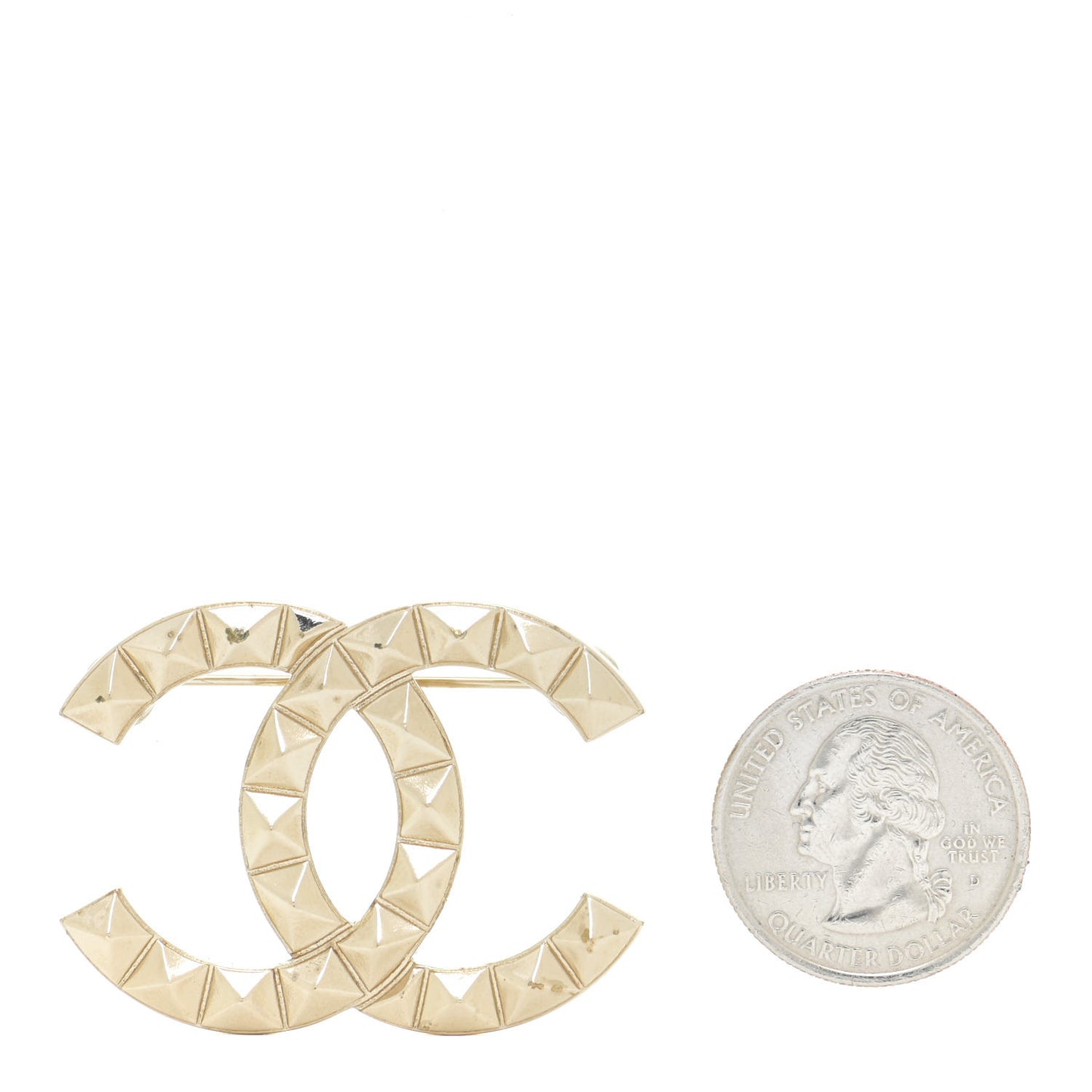 Studded CC Pin Brooch Gold