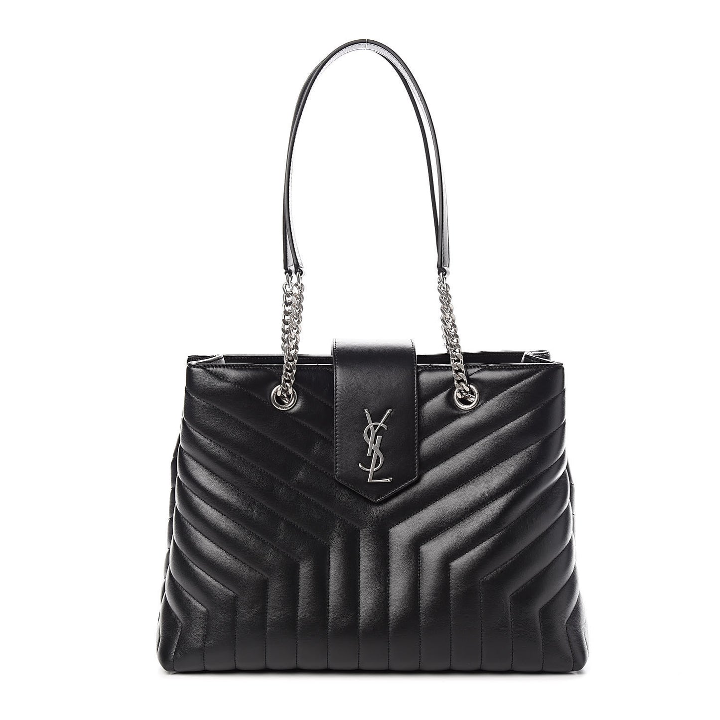 Calfskin Y Quilted Monogram Large Loulou Shopper Black