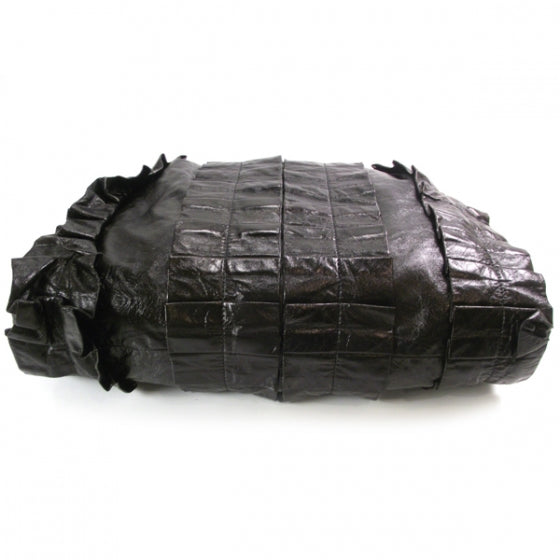 Leather Vitello Lux Pleated Tote Black