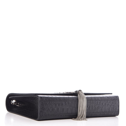 Saint Laurent Calfskin Crocodile Embossed Medium Classic Monogram Kate Tassel Satchel Black 4 of 9