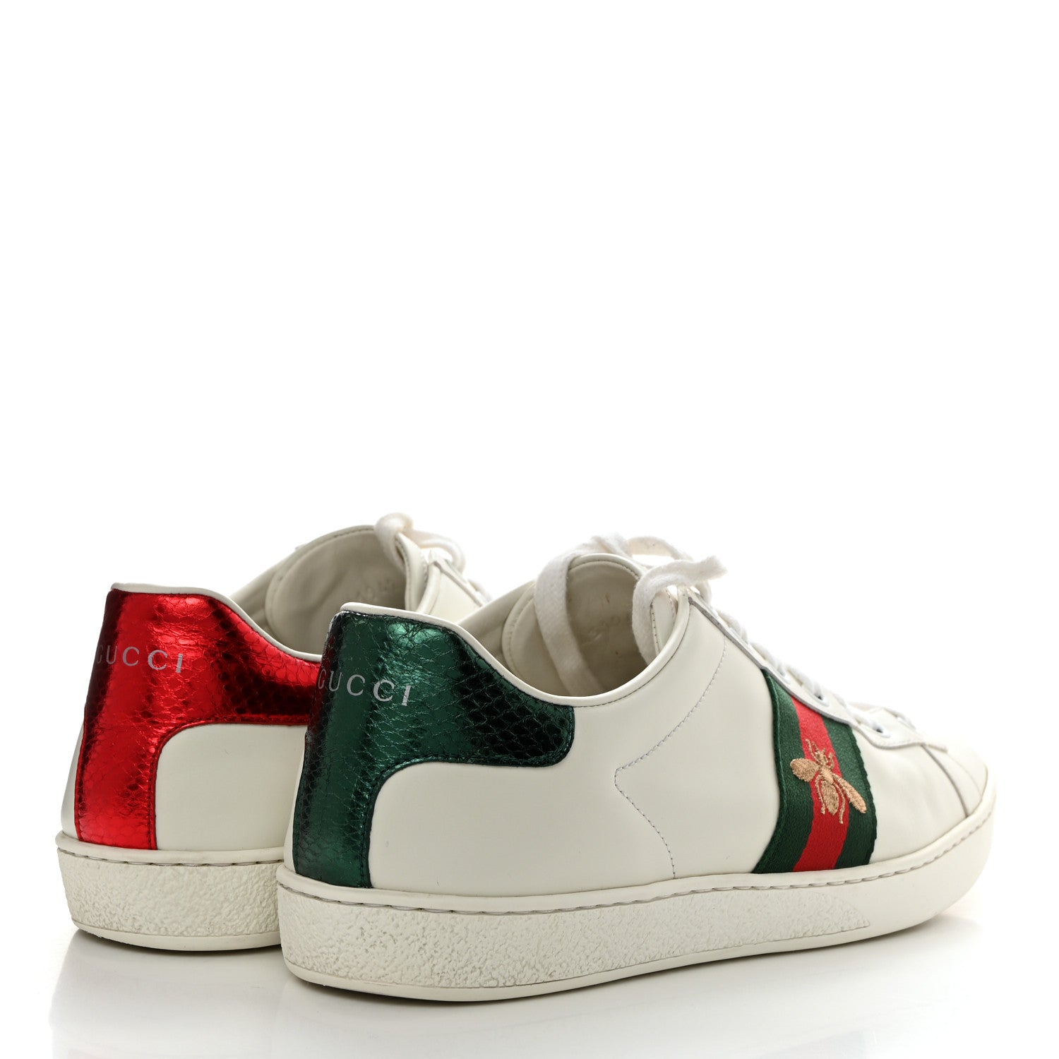 Gucci Calfskin Ayers Bee Embroidered Womens Ace Sneakers 39.5 White Green 4 of 8