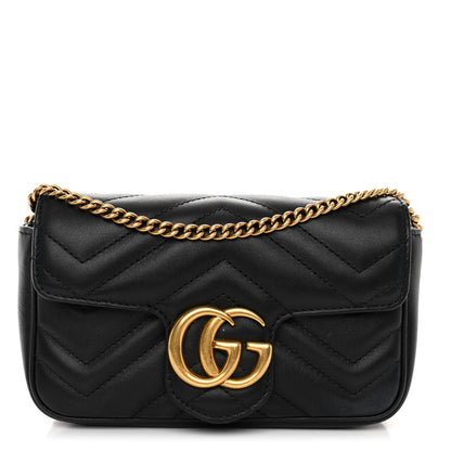 Gucci Calfskin Matelasse Super Mini GG Marmont Shoulder Bag Black 1 of 11