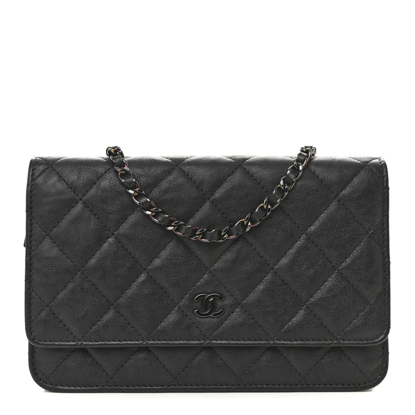Crumpled Calfskin Quilted Wallet On Chain WOC So Black