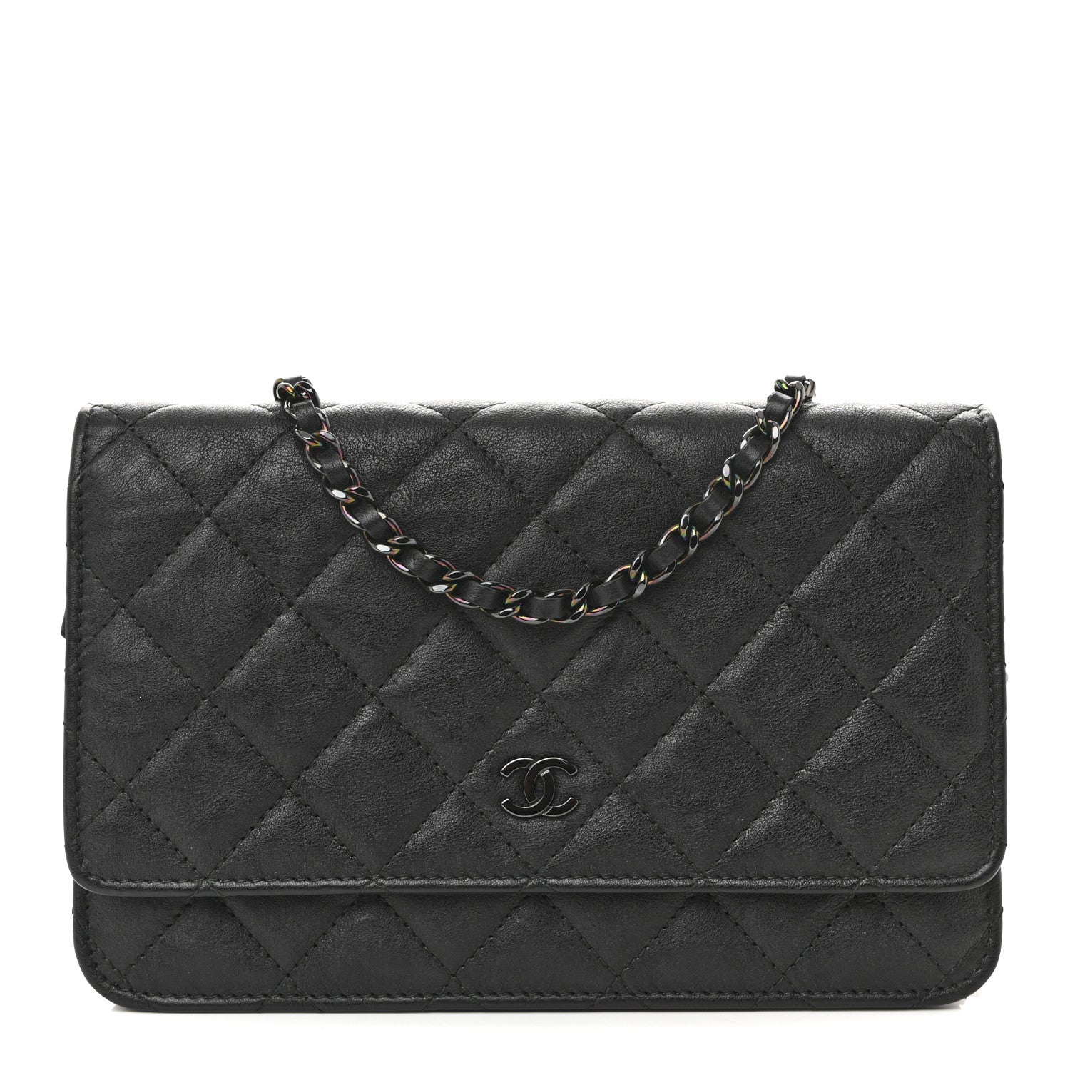 Chanel Crumpled Calfskin Quilted Wallet On Chain WOC So Black 1 of 11