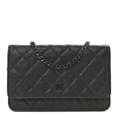 Chanel Crumpled Calfskin Quilted Wallet On Chain WOC So Black 1 of 11