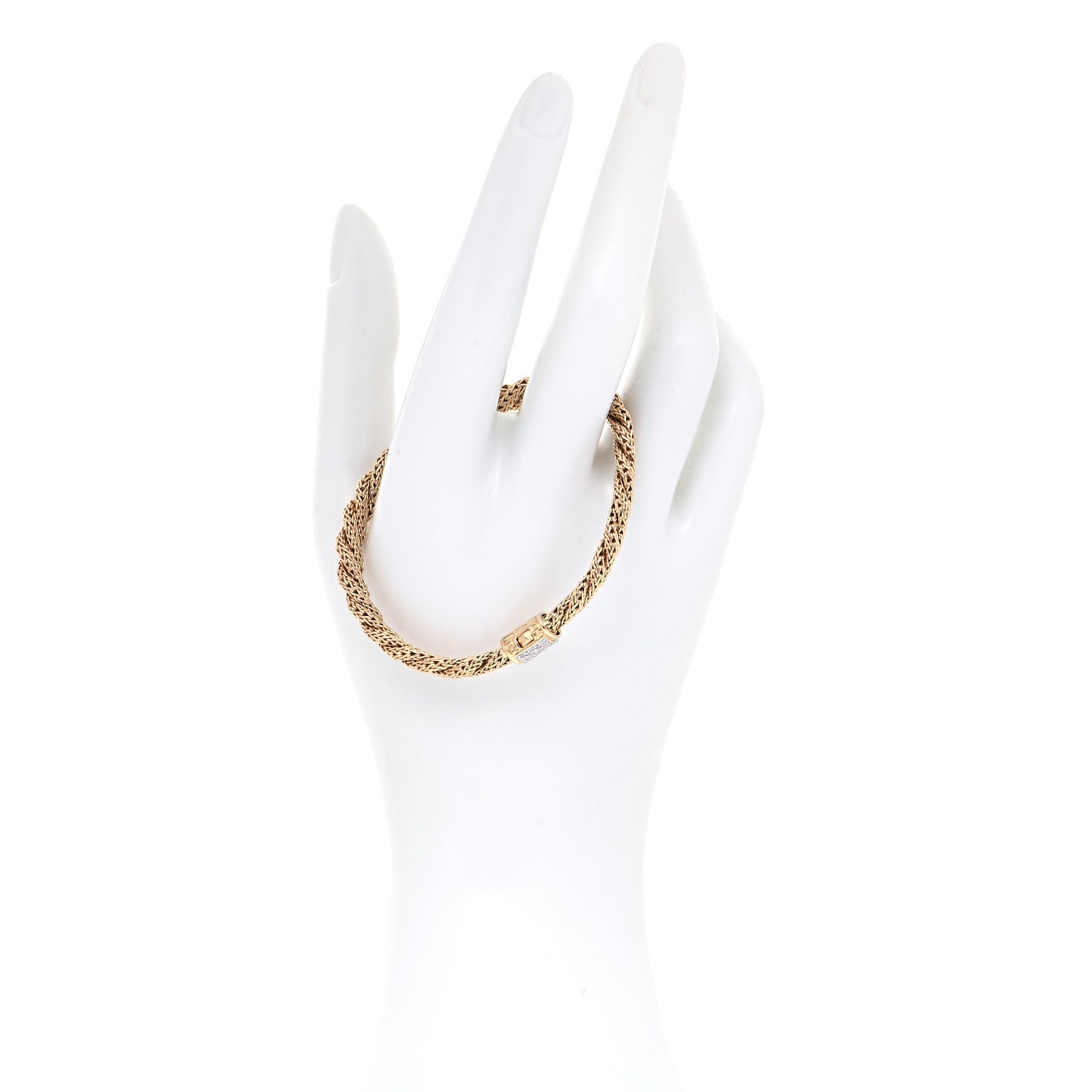 John Hardy 18K Yellow Gold Diamond 6mm Classic Twist Chain Bracelet 2 of 5