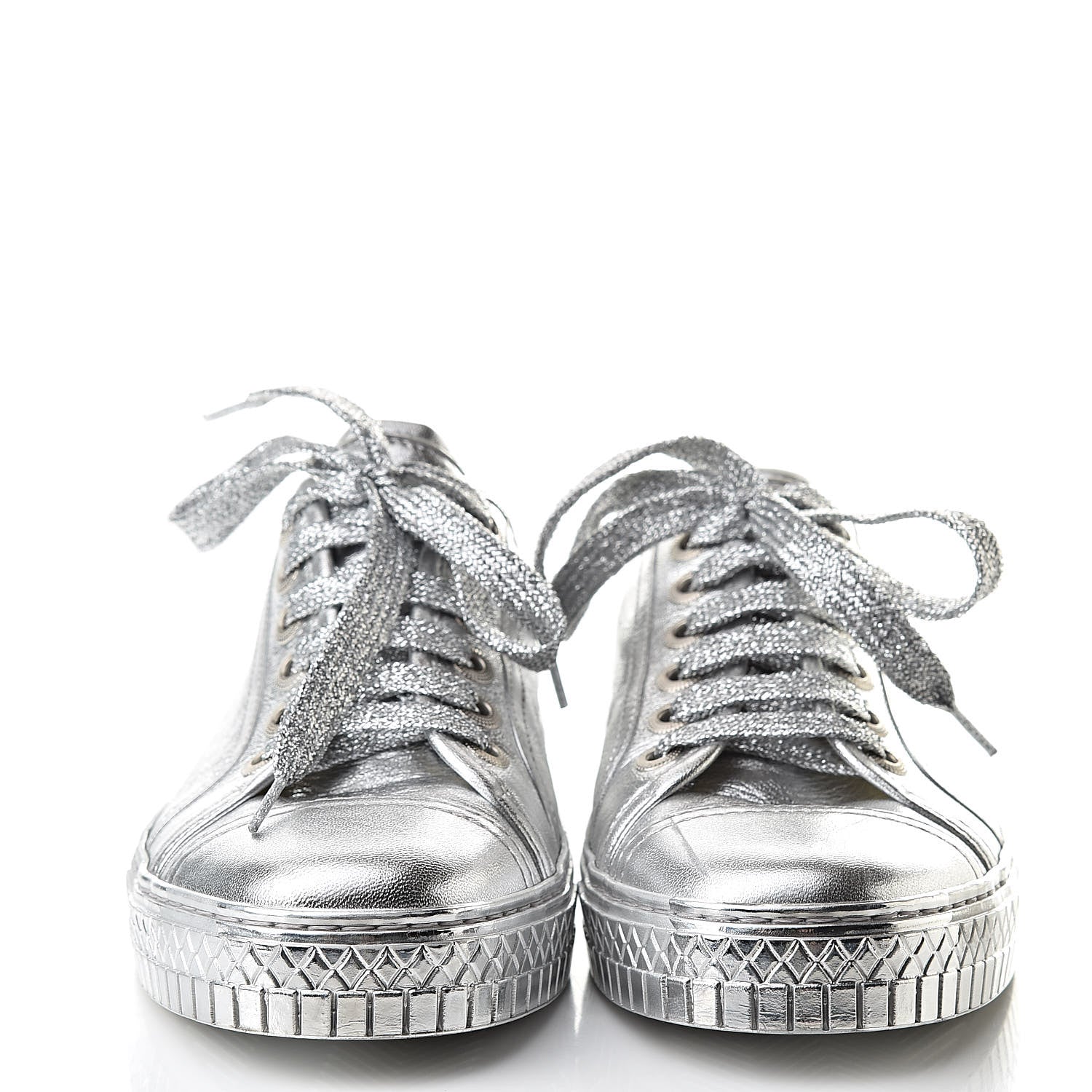 Chanel Laminated Lambskin Sneakers 37.5 Silver 2 of 17