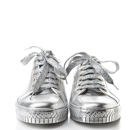 Chanel Laminated Lambskin Sneakers 37.5 Silver 2 of 17