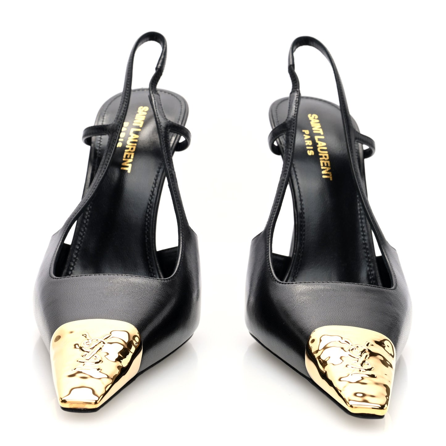 Calfskin Metallic Toe Slingback Strap Heels  39 Black
