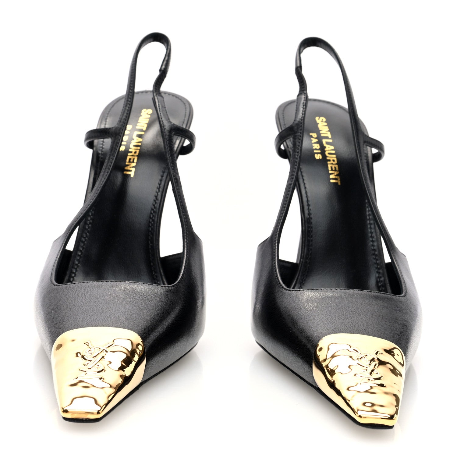 Saint Laurent Calfskin Metallic Toe Slingback Strap Heels  39 Black 3 of 9