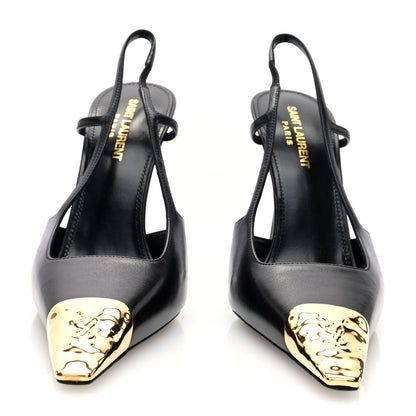 Saint Laurent Calfskin Metallic Toe Slingback Strap Heels  39 Black 3 of 9