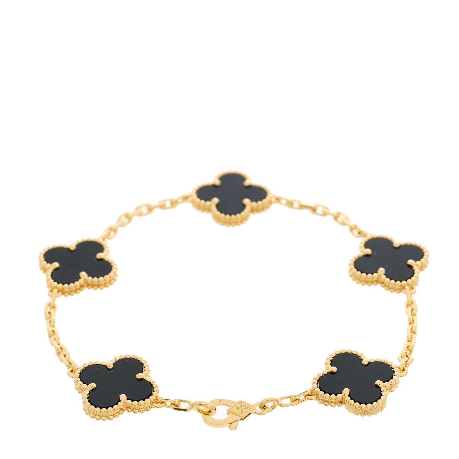 Van Cleef & Arpels 18K Yellow Gold Black Onyx 5 Motifs Vintage Alhambra Bracelet 2 of 5