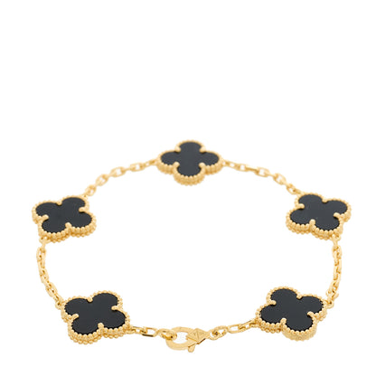 Van Cleef & Arpels 18K Yellow Gold Black Onyx 5 Motifs Vintage Alhambra Bracelet 2 of 5