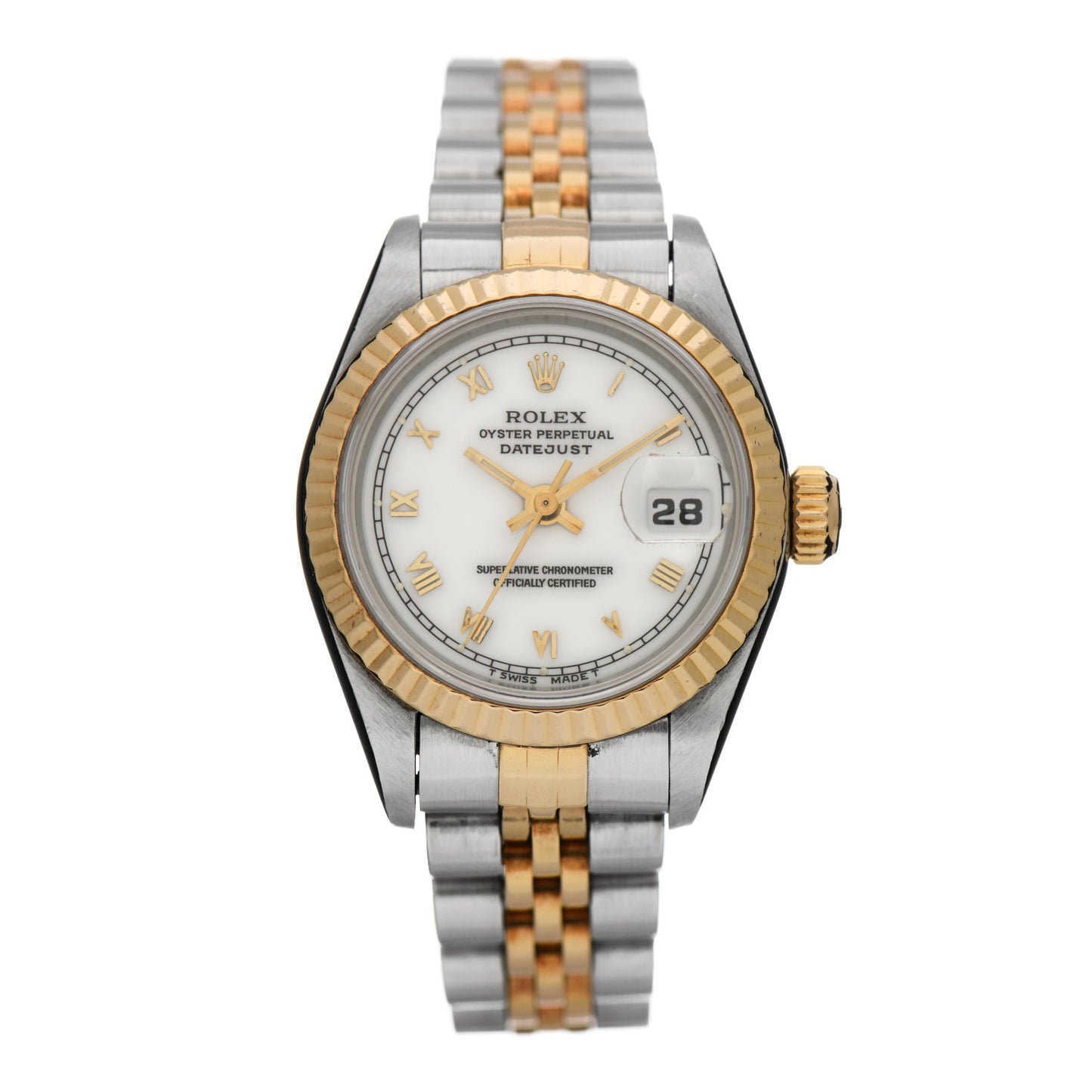 Stainless Steel 18K Yellow Gold 26mm Oyster Perpetual Datejust Watch White Roman 69173