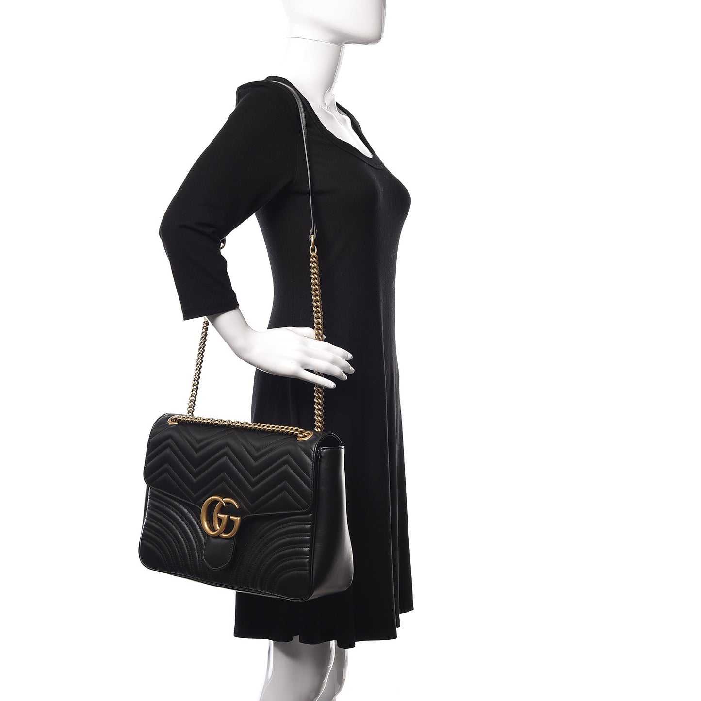 Calfskin Matelasse Large GG Marmont Shoulder Bag Black