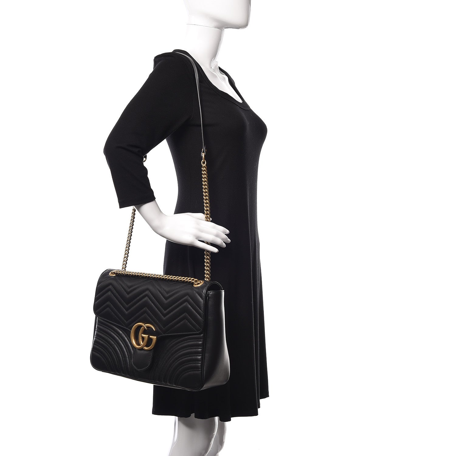Gucci Calfskin Matelasse Large GG Marmont Shoulder Bag Black 2 of 10