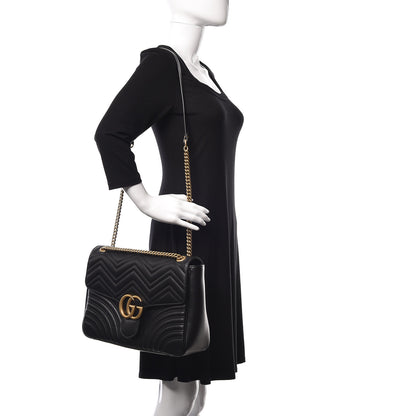 Gucci Calfskin Matelasse Large GG Marmont Shoulder Bag Black 2 of 10