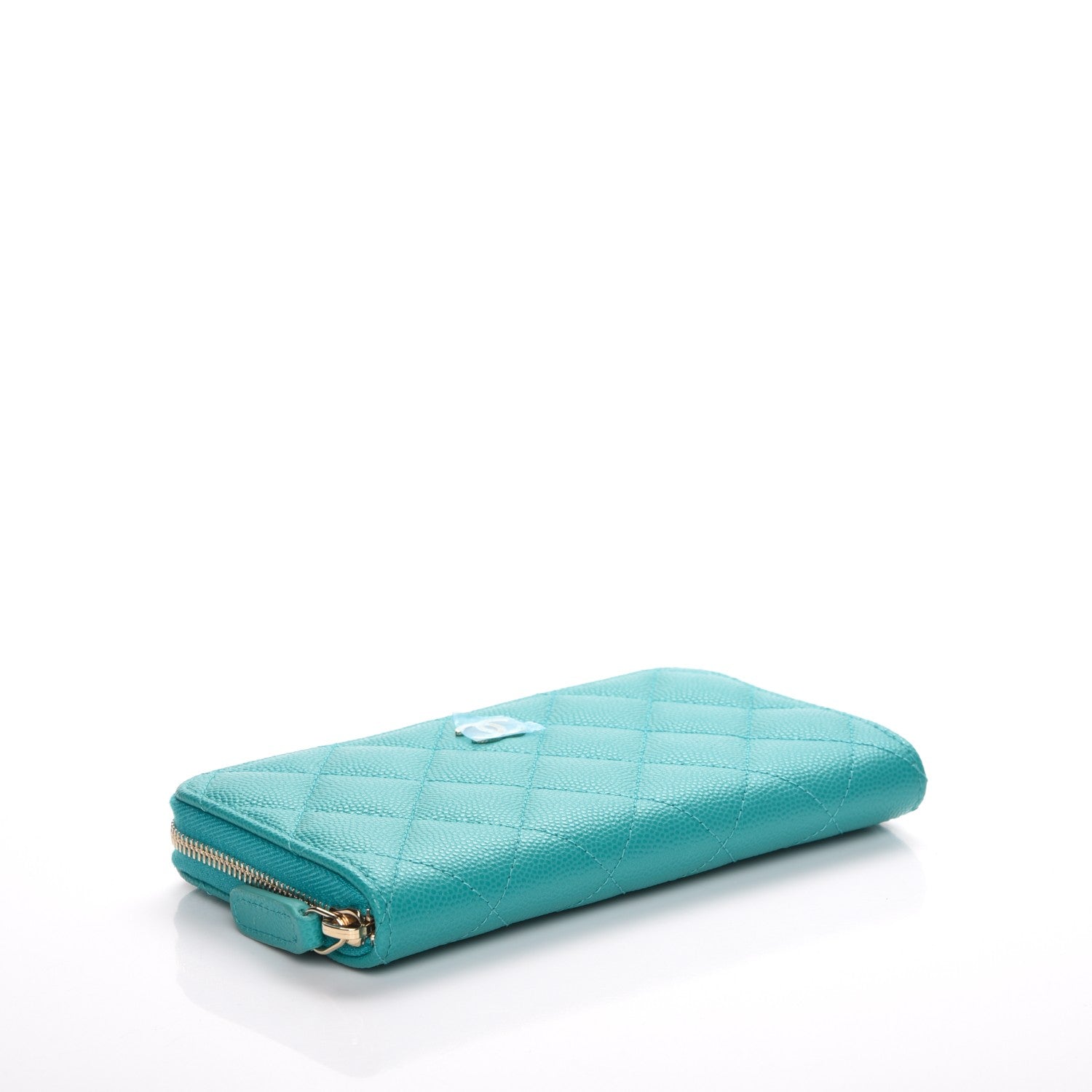Chanel Caviar Quilted Small Zip Around Wallet Turquoise 4 of 9