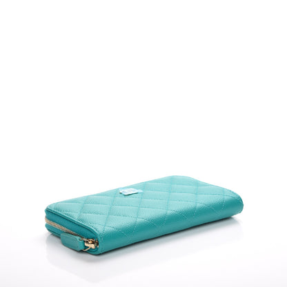 Chanel Caviar Quilted Small Zip Around Wallet Turquoise 4 of 9
