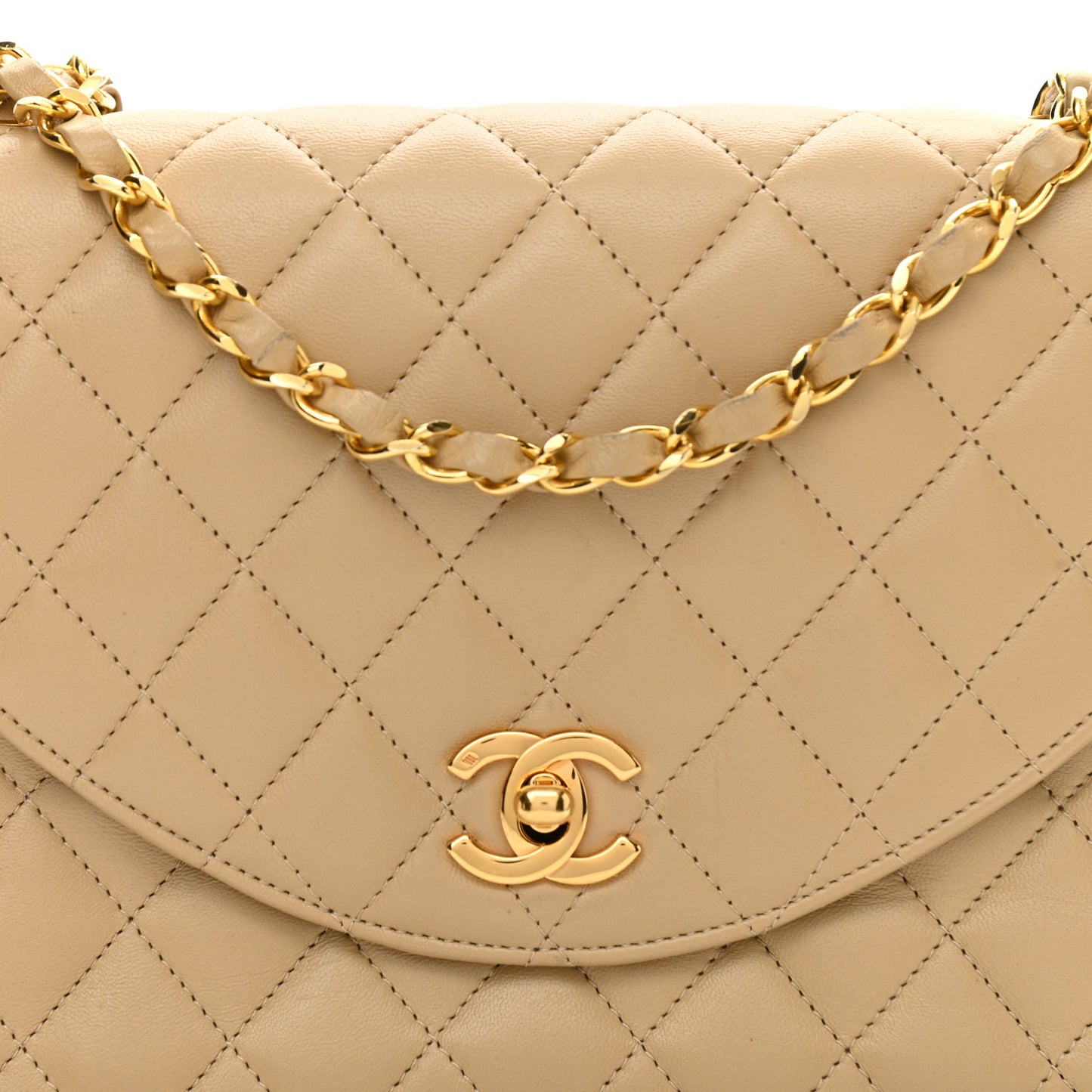 Lambskin Quilted Small Single Flap Beige