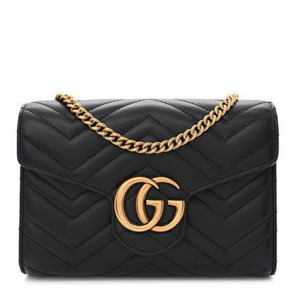 Gucci Calfskin Matelasse GG Marmont Chain Wallet Black 1 of 11