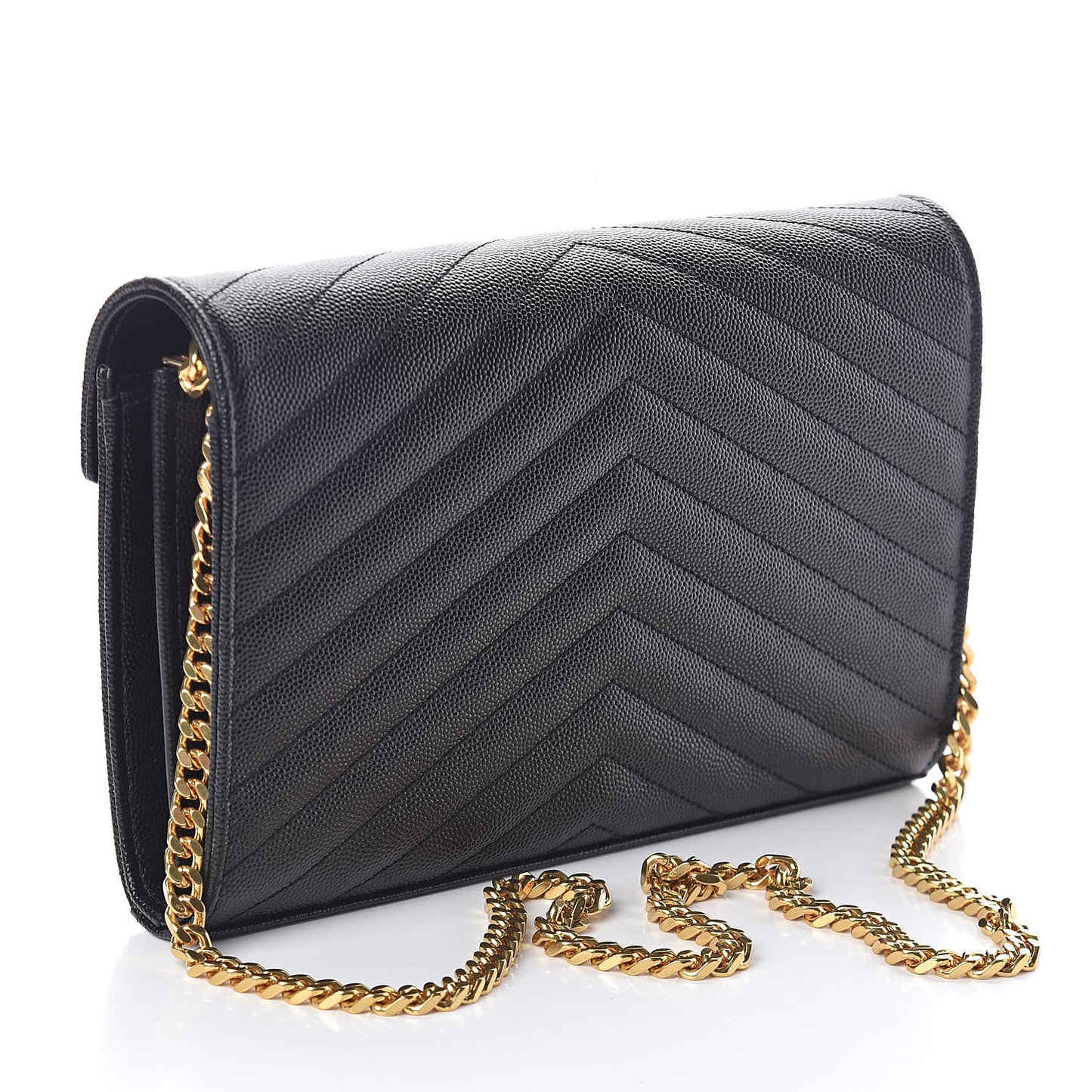 Grain De Poudre Matelasse Chevron Monogram Chain Wallet Black